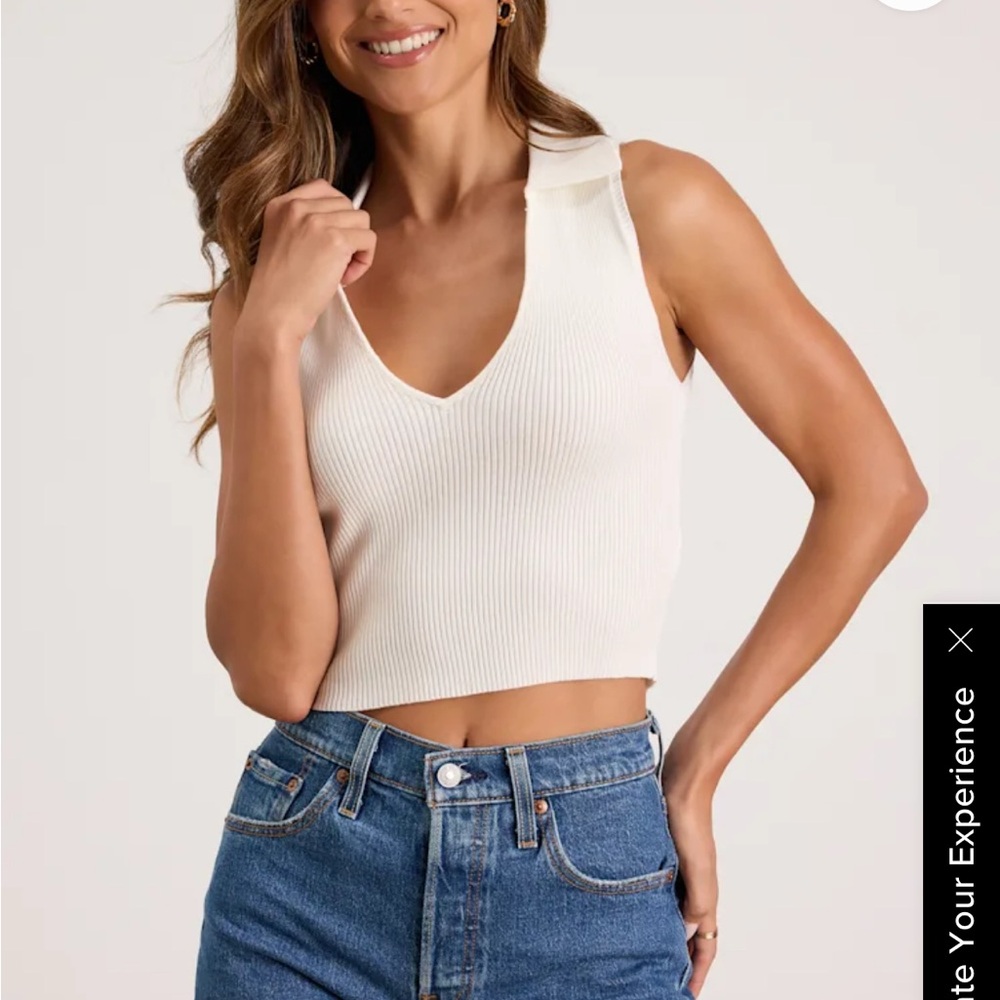 NEW Ribbed V-Neck Collared Tank Top - Navy
